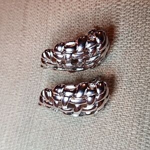 Vintage Monet Silver-Tone Woven Design Clip-On Earrings in EC